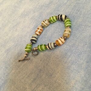 Handmade glass bead bracelet with T-clasp